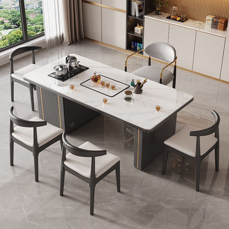 Оптовая продажа легкой роскоши, простого современного сланцевого чайного стола и стульев, балкон, интегрированный офис, сланцевый маленький чайный стол