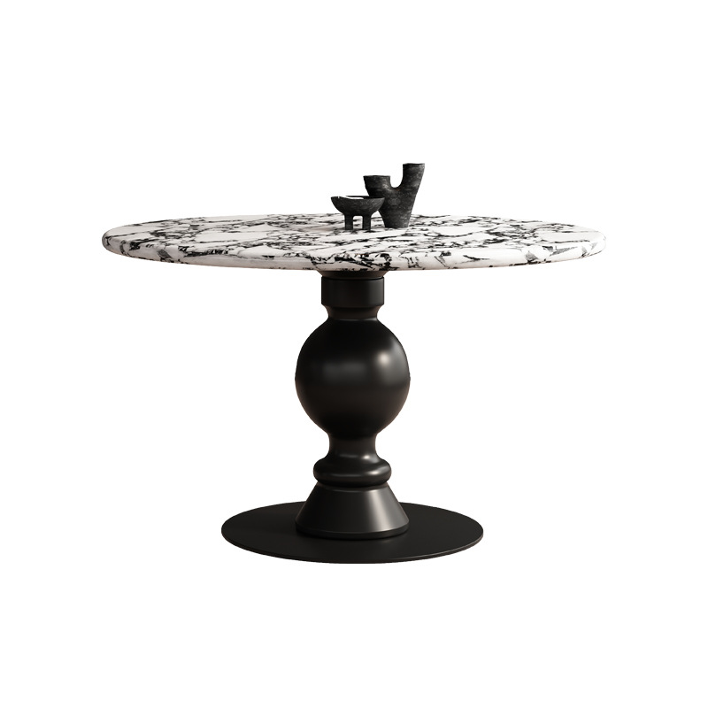 Marble Boga Round Table French Retro Cream Style Solid Wood Simple Light Luxury Luxury Stone High-End Round Dining Table and Chairs