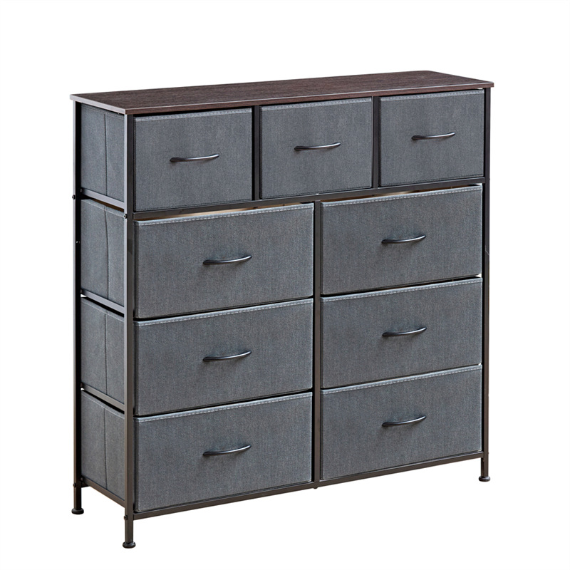 Customized Fabric Storage Cabinet with Metal Frame and Adjustable Legs, Nine-Drawer Cabinet, New Chinese Style