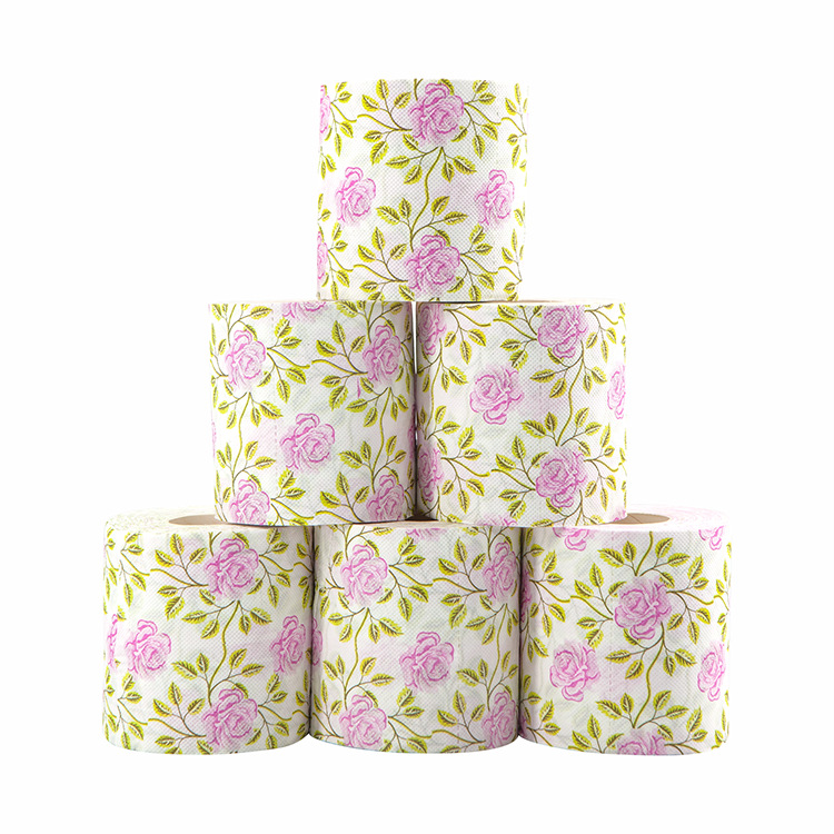 Factory Direct Supply Rose Printed Toilet Paper Creative Color Paper Towel Bamboo Pulp Toilet Paper Advertising Toilet Paper Bulk Batch