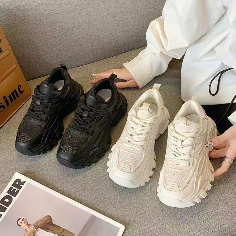 2023 Summer New Fashion Thick-Soled Lace-Up Dad Shoes Casual Sports Single Shoes Round-Toe Lace-Up Women's Shoes Wholesale