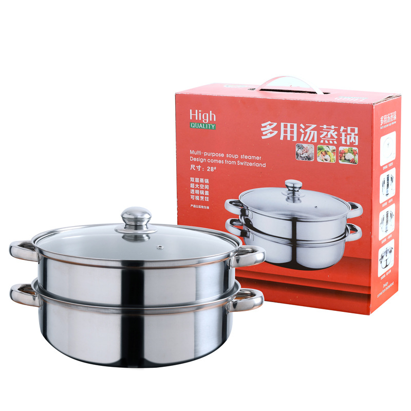 Thickened Double Bottom Stainless Steel Steamer Three-Layer Soup Steamer Household Double-Layer Soup Pot Hot Pot Opening Gift Pot Wholesale