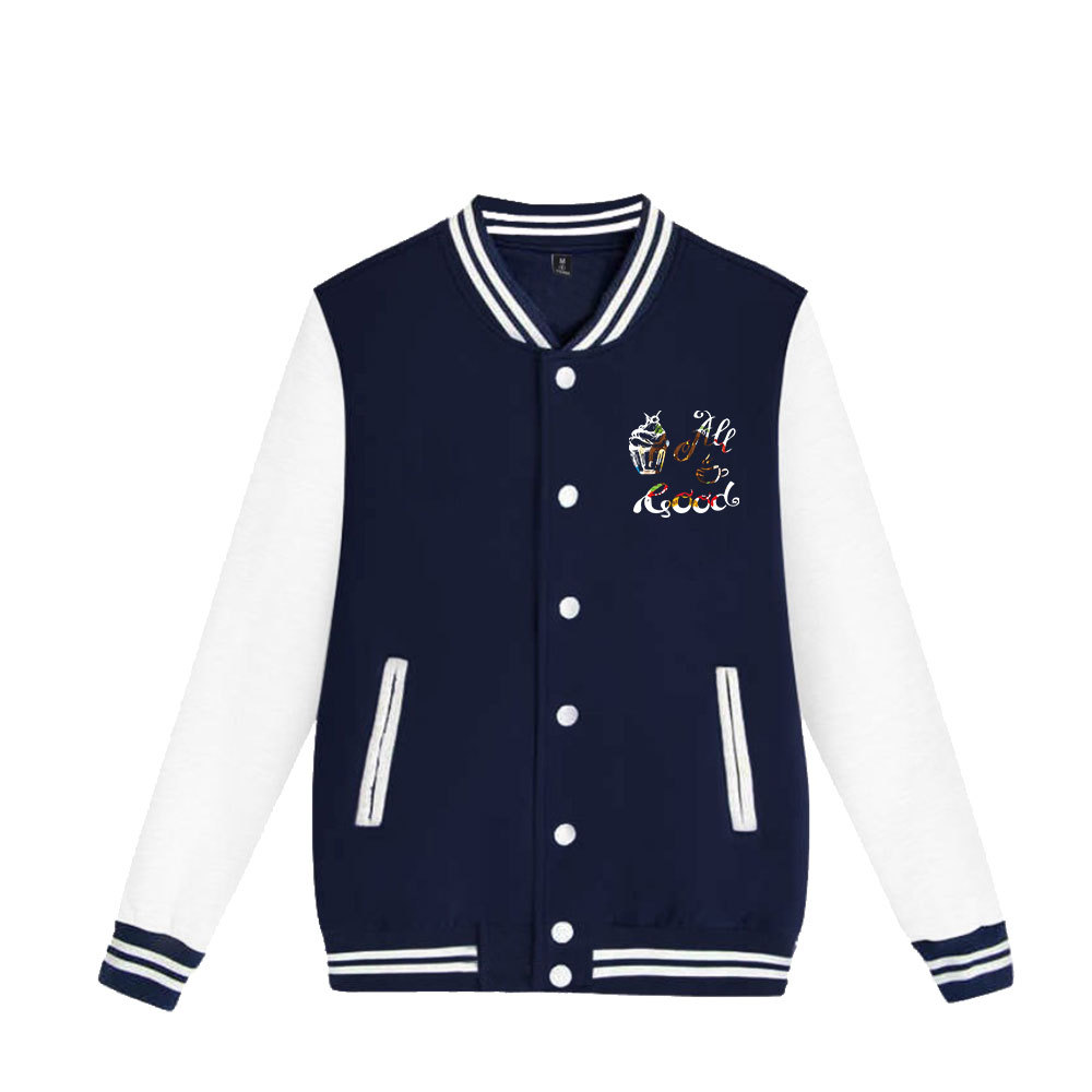 Solid Color Basic Baseball Uniform American Printed Trendy Cardigan Jacket Loose Work Clothes Korean Style Couple Jacket