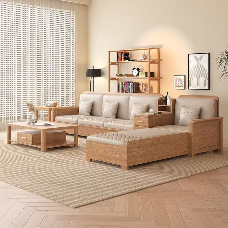 Nordic White Wax Solid Wood Sofa Winter and Summer Combination Dual-Purpose Modern Simple Small Apartment Living Room Storage Log Color Furniture