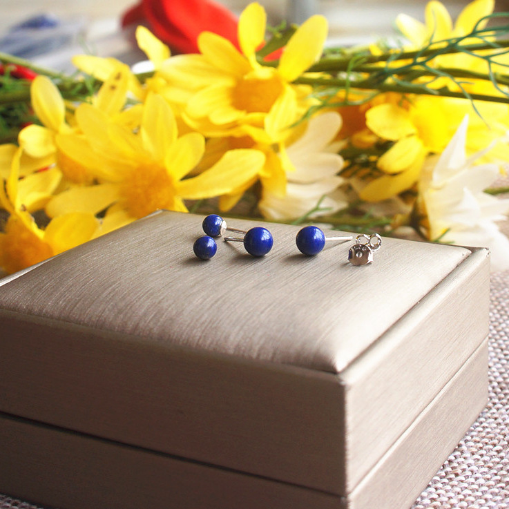 Natural Old Mine Lapis Lazuli 925 Sterling Silver Raw Stone Earrings for Women, Anti-Allergic, Mini Ear Bone Nails, Small Ear Pins