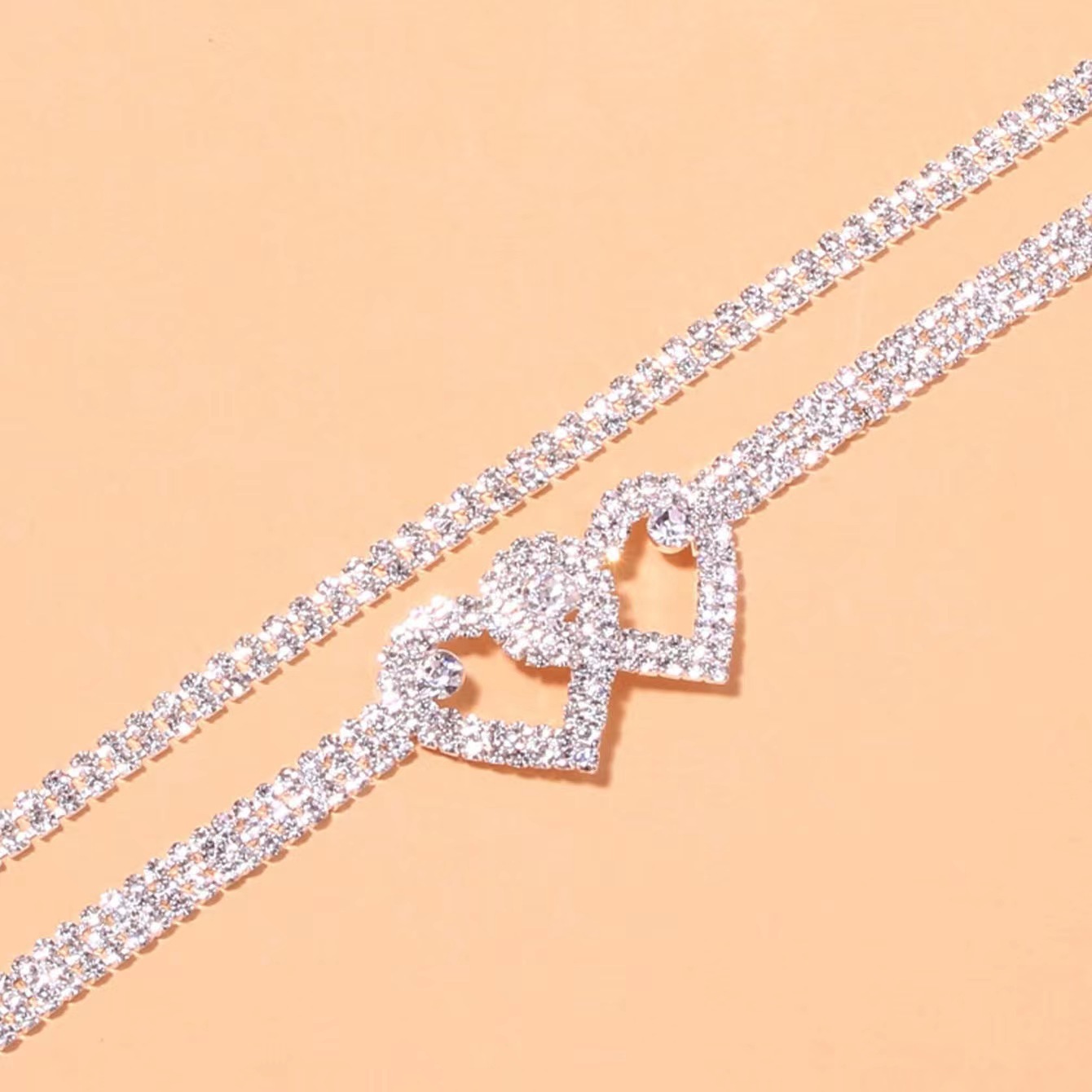 European and American Cross-border Trend Double Love Diamond Bracelet Anklet European and American Sexy Diamond All-match Shiny Beach Foot Accessories