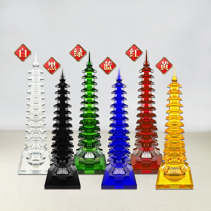 Crystal Wenchang Tower Thirteen Nine-storey Ornaments Study Student Desk Red Yellow Blue Red Green Pagoda Decorations Home