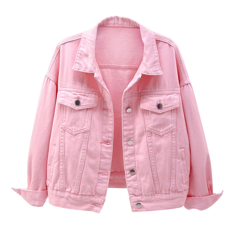Spring and Autumn New Colorful Large Size Denim Jacket Women's Short Korean Style Loose bf Long Sleeve Jacket Student Top