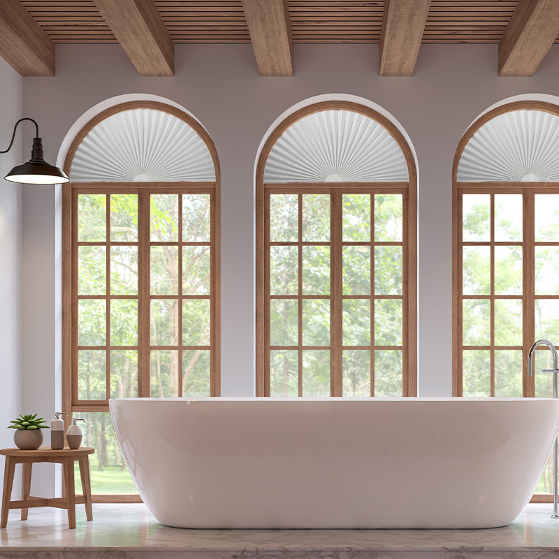 Punch-free Arc Window Folding Curtain Semi-circular Simple Folding Curtain Cutting Semi-shading Pleated Curtain