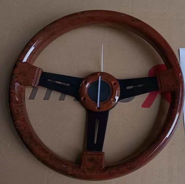 TIYPEOR car modified 350mm peach wood ABS steering wheel universal flat black frame steering wheel