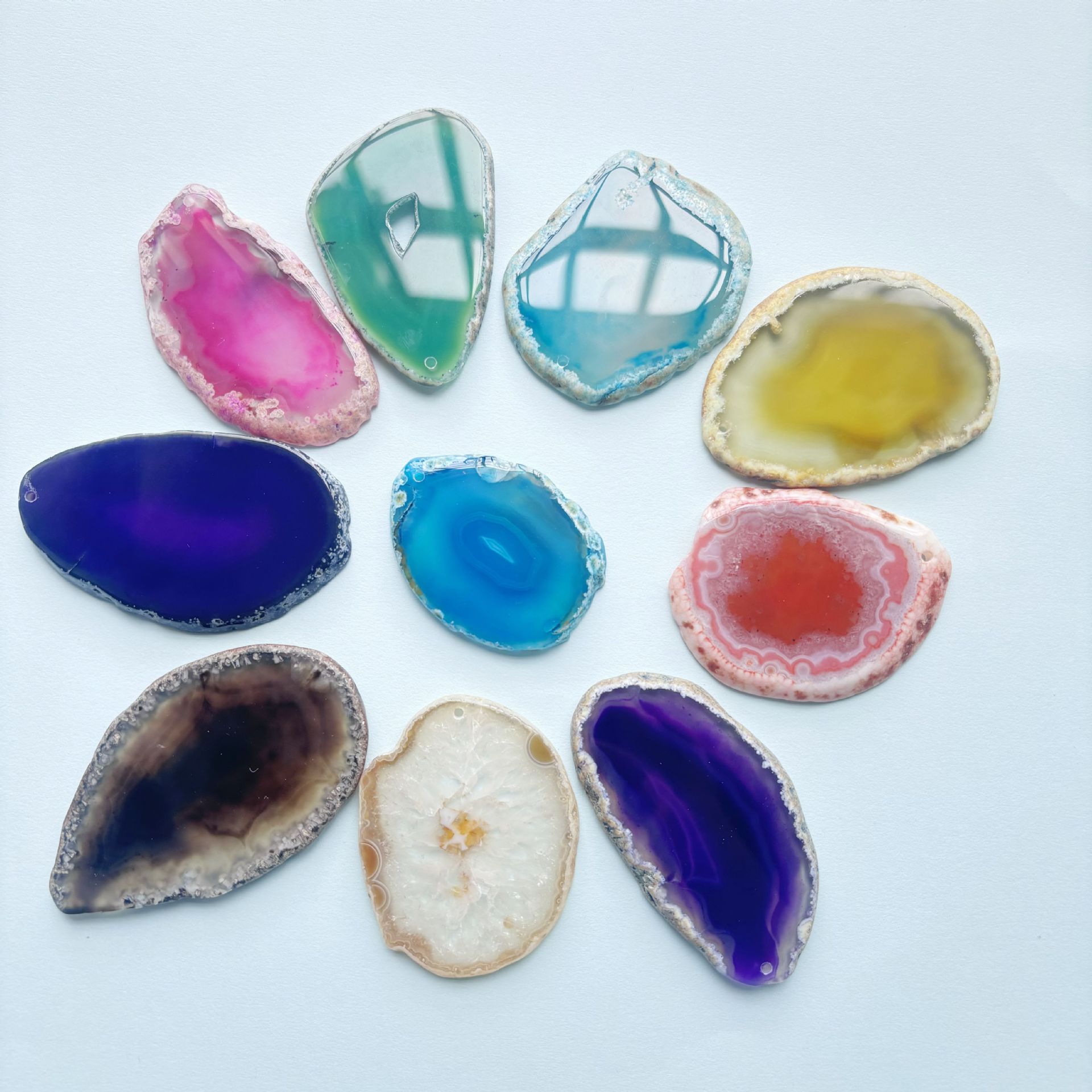 Cross-border Hot Agate Pieces Wind Chimes Pieces Original Stone Slices Tea Mat Sweater Pendant Lighting Agate Pieces Writing Pieces