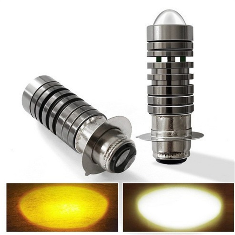 Cross-border hot sale led motorcycle headlight fisheye lamp small steel gun P15D H6 yellow and white double color electric car headlight