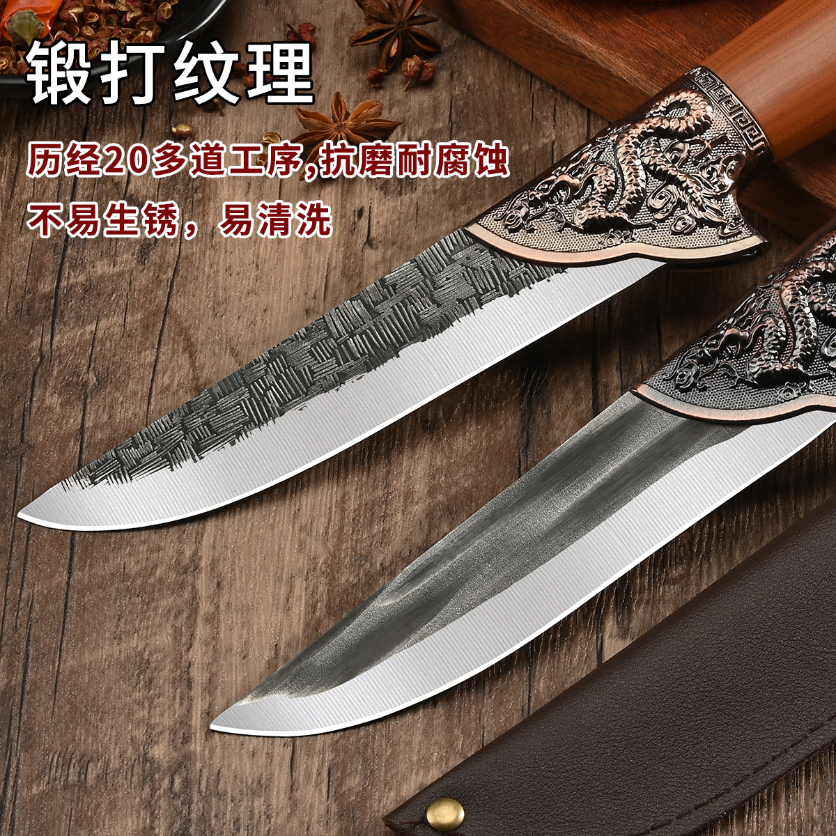 Hand Forged Boning Slaughter Knife Mongolian Handlebar Knife Outdoor Portable Meat Splitting Pig, Cattle and Sheep Straight Knife in stock