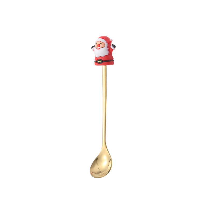 Stainless steel spoon creative Christmas tree coffee mixing spoon dessert fruit fork doll spoon Fork tableware gift suit