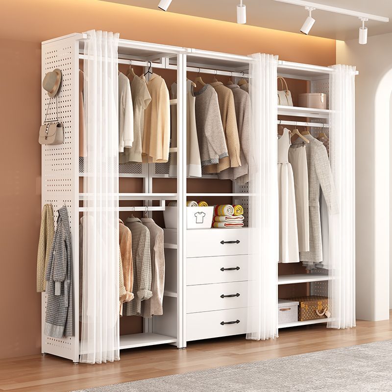 Walk-In Coat Rack Perforated Board Metal Wardrobe Home Open Metal Cloakroom Clothes Rack Floor-Standing Vertical
