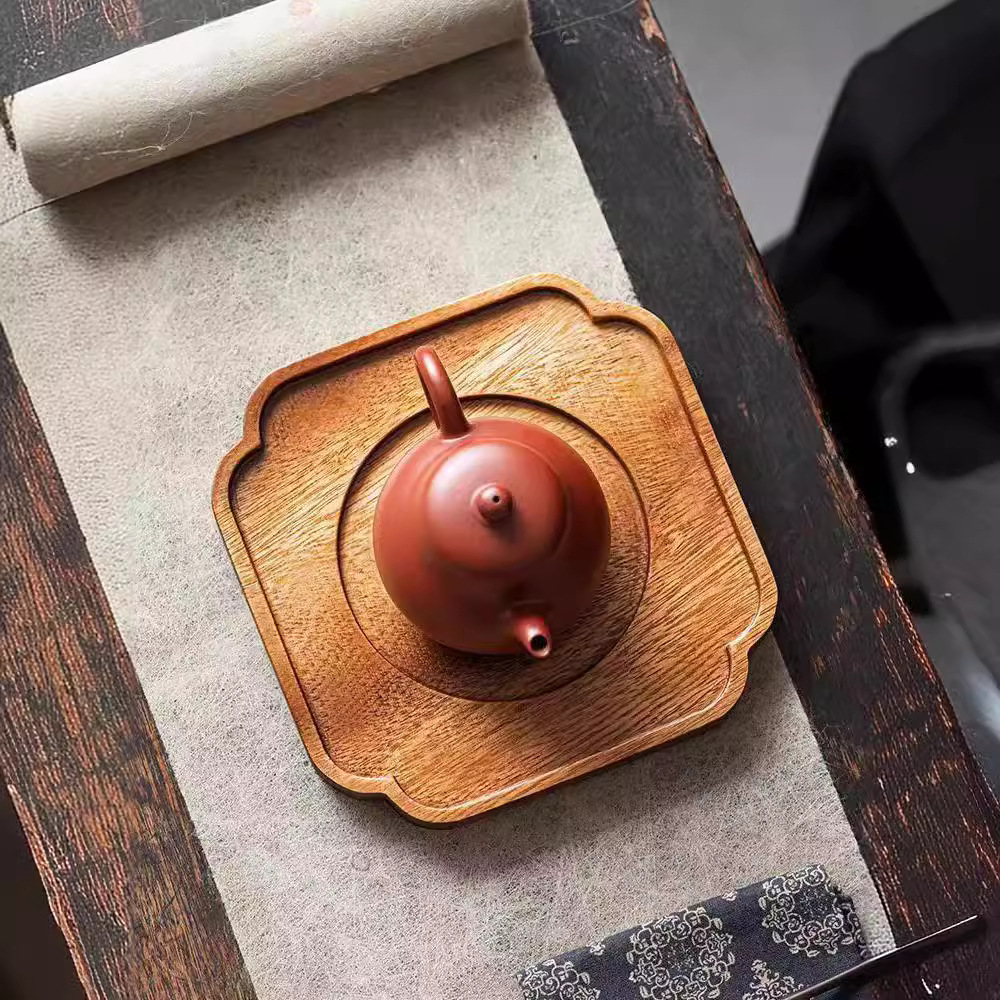 Walnut Lace Pot Holder Wooden Tea Holder New Chinese Tea Tray Antique Pot Purple Sand Handmade