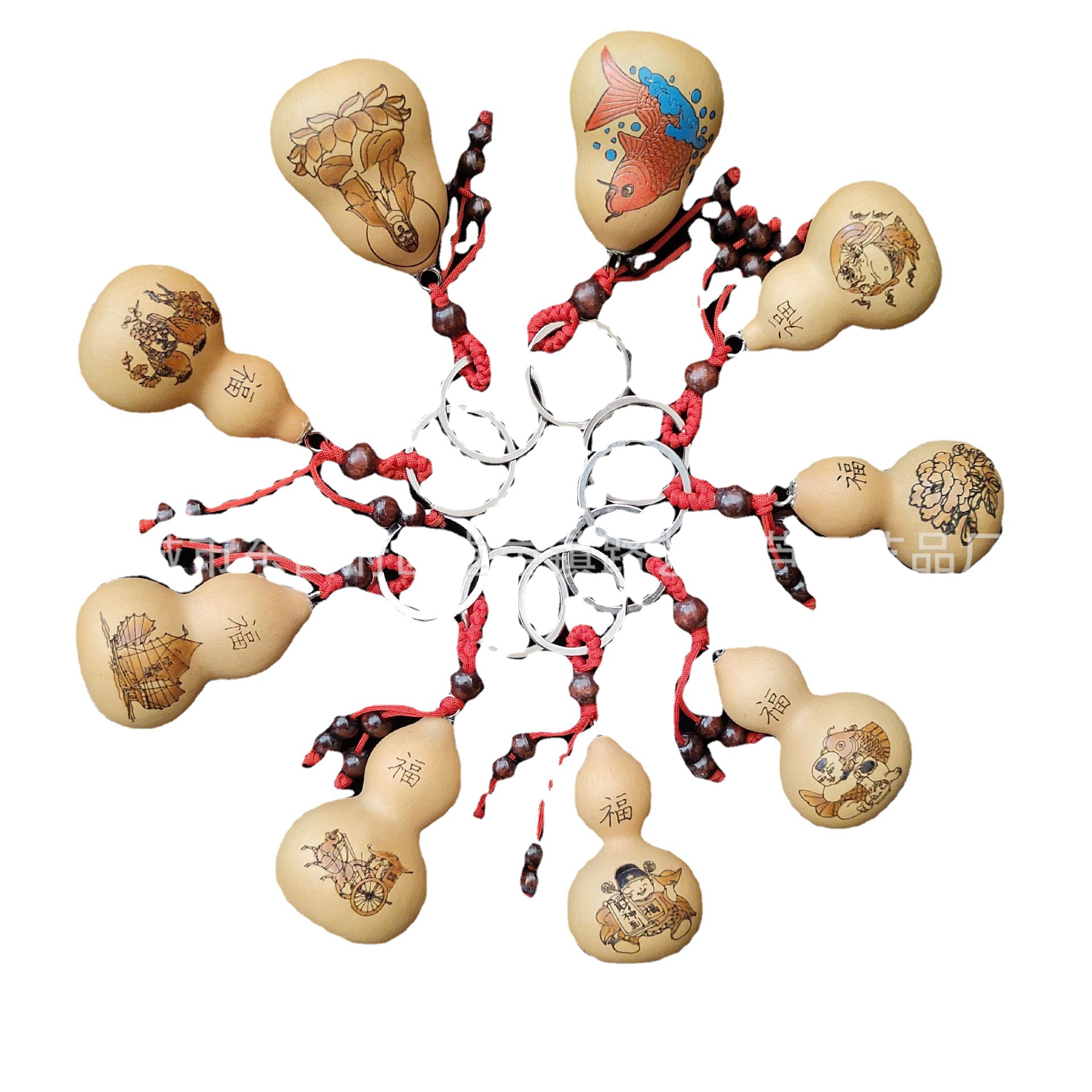 Factory direct natural gourd crafts American hand twist text play pyrography small gourd 12 Zodiac Key Chain pendant