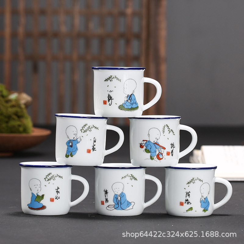 New Nezha small size mini imitation enamel nostalgic teacup ceramic cartoon tasting cup small wine glass wholesale
