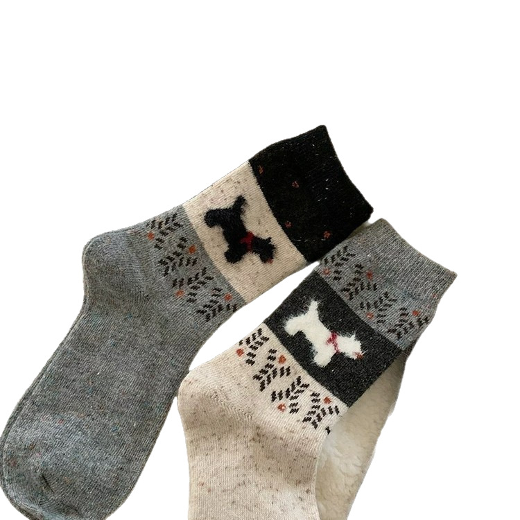 Wool Fairland Socks Women's Mid-Autumn and Winter Thickened fleece-lined Warm Plush Cute Puppy Winter Stockings