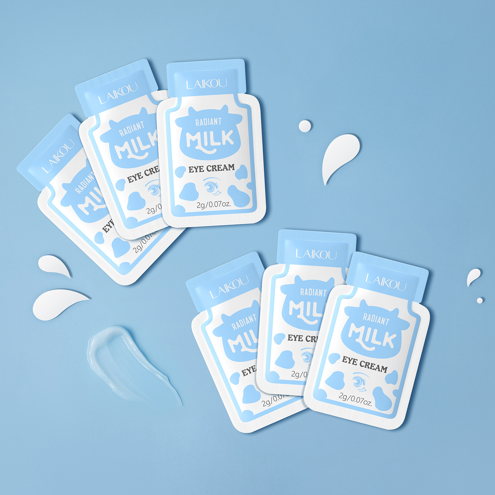 Cross-Border Laikou New Product Milk 4 Packs (Facial Cleanser + Eye Cream + Essence + Moisturizing Cream) 2ml Export