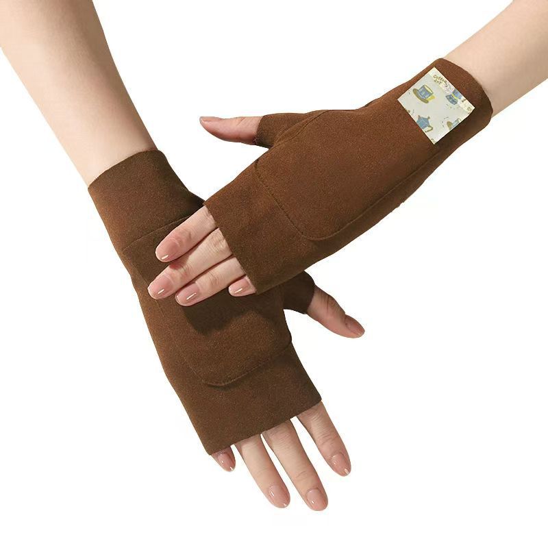 Double Flap Pocket Pants Gloves German Velvet Half-Finger Flap Pocket Pants Design Fleece-Lined to Heattech and Can Hold Warm Stickers for Students to Write Antifreeze and Windproof