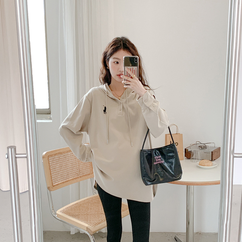 Весенние вещи для беременных, корейский стиль, свитер с капюшоном, длинный рукав, свободный, плюс размер
