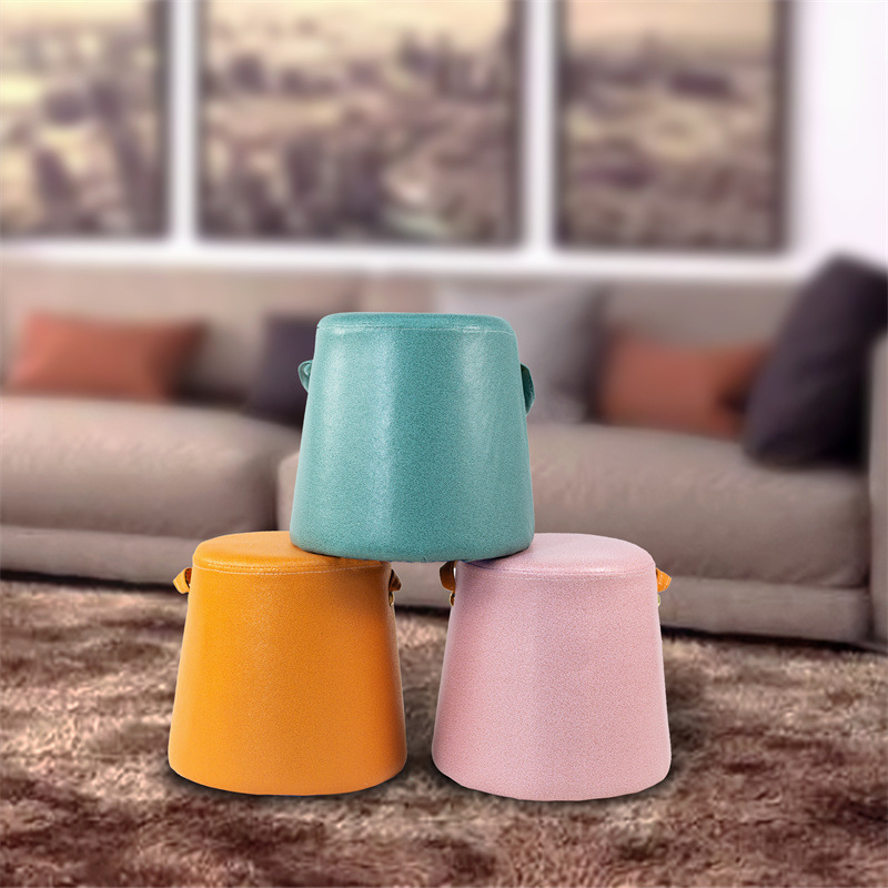 Household portable low stool simple shoe changing stool bench living room coffee table sofa Pier solid wood stool creative leather stool