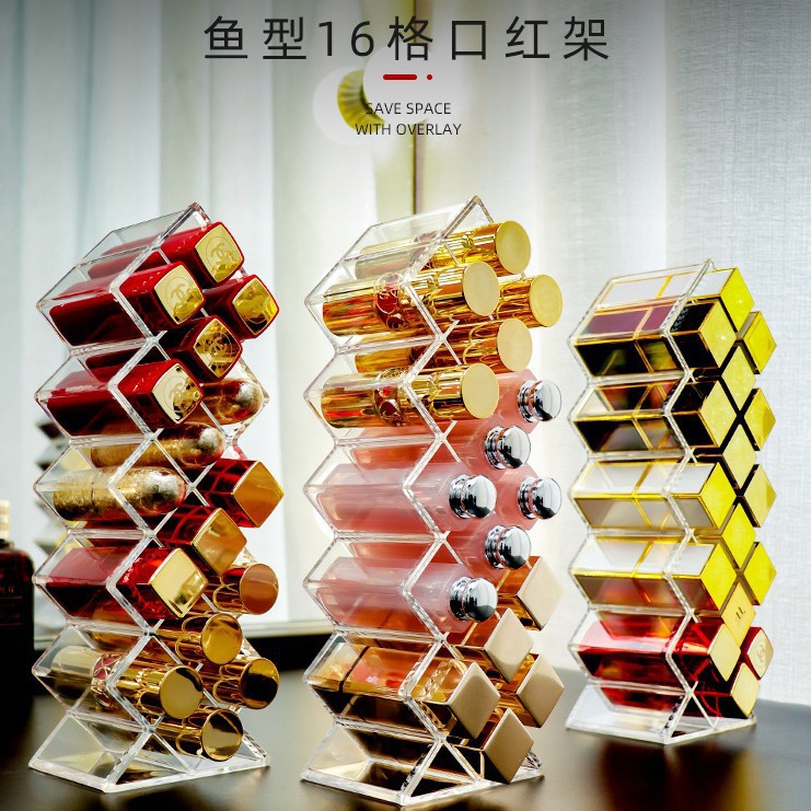 16-Grid Lipstick Storage Box Internet Red Fish-Type Transparent Acrylic Cosmetic Desktop Multi-Grid Lipstick Storage Rack Cross-Border
