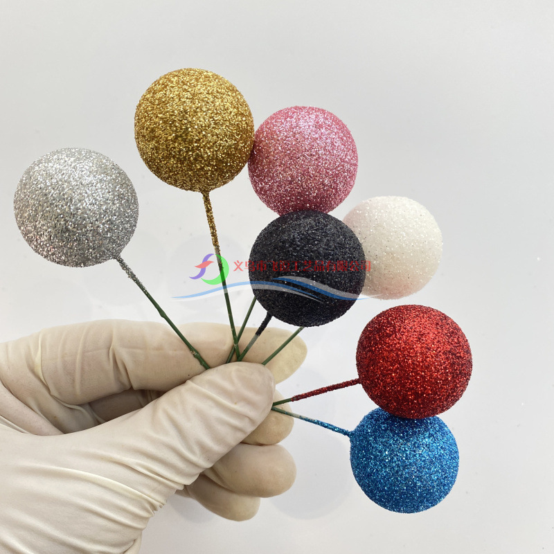 Internet Red Gold Bright Powder Cake Decoration Gold Ball Silver Ball Color Ball Ornaments Plug-in Birthday Party Dessert Table 10 Pack