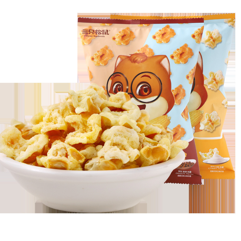[Three Squirrels Gold Corn Flower Cream Flavor/70g] Leisure Snack Puffed Popcorn Cream Flavor