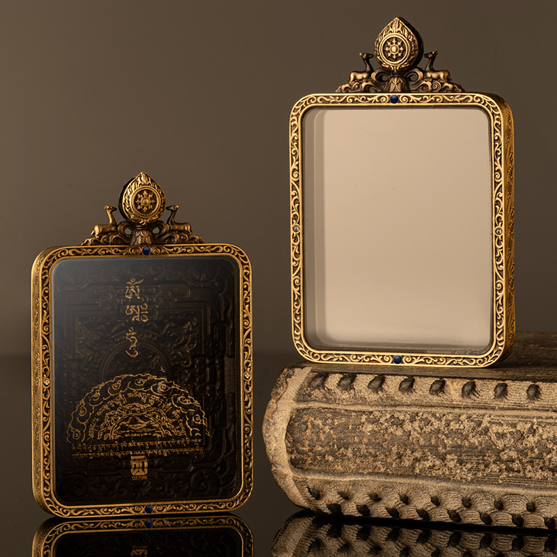 Original Design Brass Double Deer Rotating Mandala Thangka Box Car Hanging Pendant