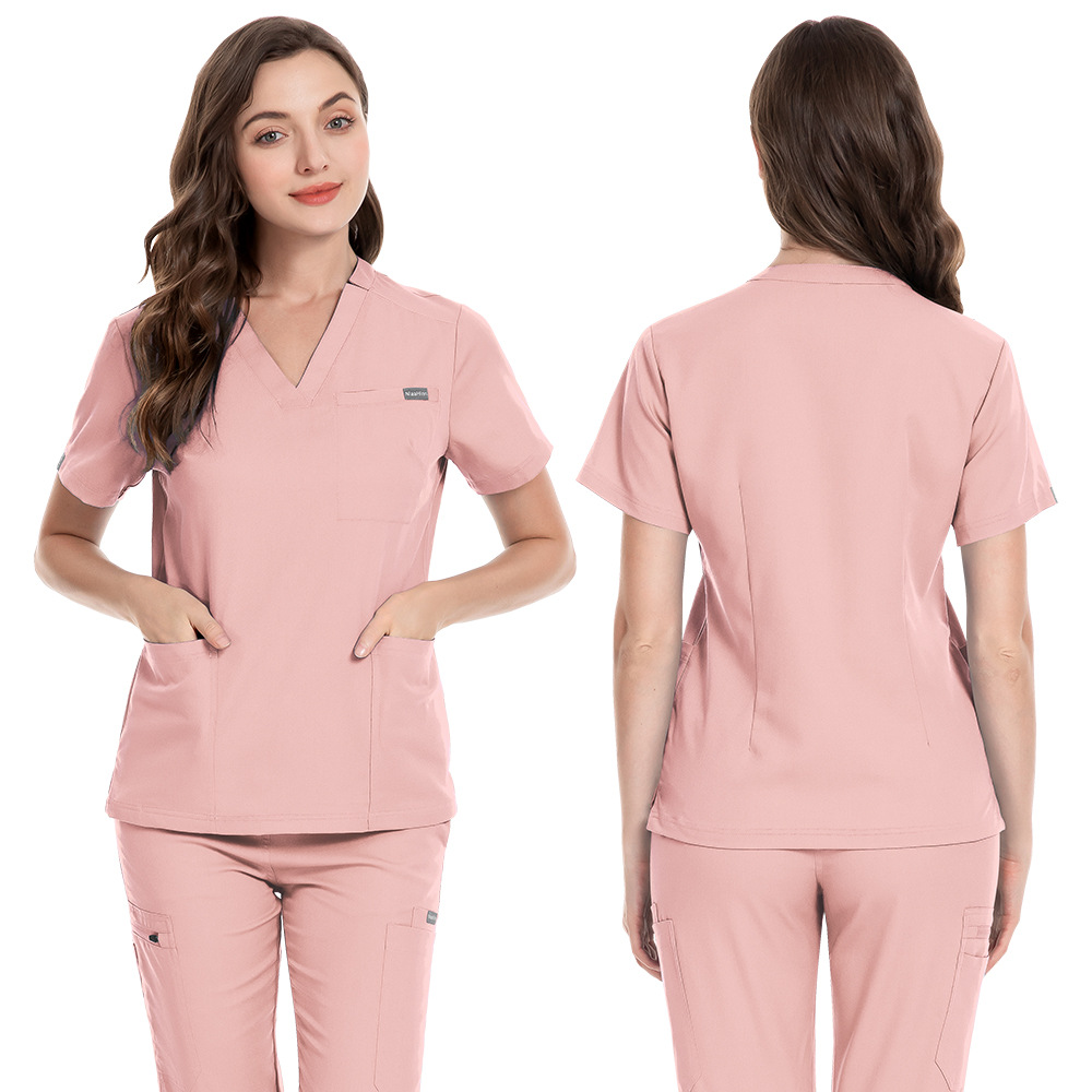 Amazon elastic surgical clothes wholesale V-neck short sleeve hospital nurse suit female Korean hand washing clothes men's spot