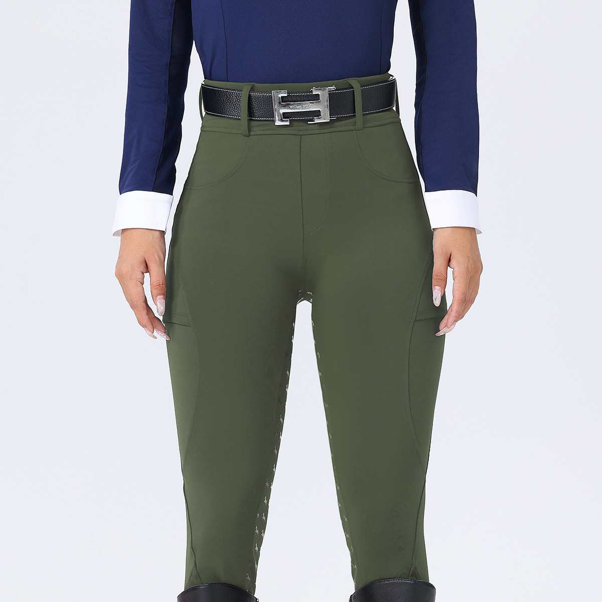 European and American Cross-border Women's Riding Pants Full Seat Silicone Non-slip Wear-resistant Double-sided Pocket Tight High Waist Abdominal Riding Pants