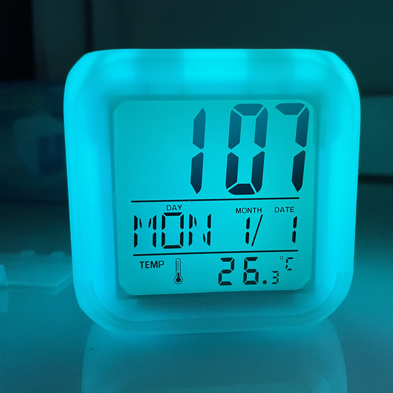 Cross-Border Colorful Square Clock Square Small Alarm Clock Led Colorful Color Changing Luminous Digital Alarm Clock Creative Gift