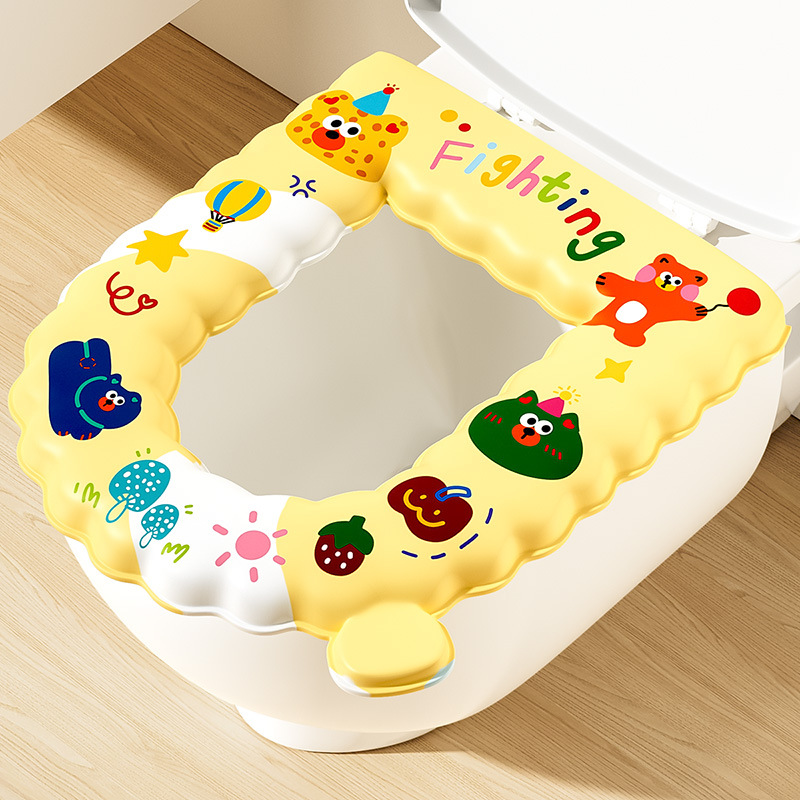 Household All-Season Toilet Seat Cover with Lid, Waterproof Toilet Cover, Toilet Seat Cushion with Pattern, Thickened Toilet Pad