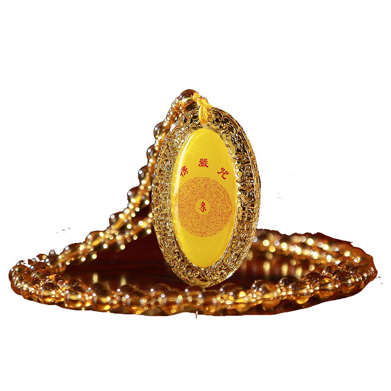 Glazed Golden Surangama Mantra Pendant Oval Amitabha Pendant Guanyin Great Compassion Mantra Necklace for Safe Men and Women