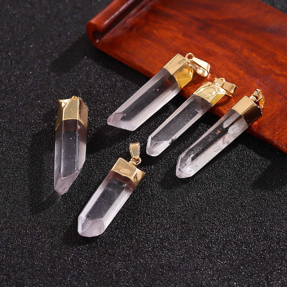 Natural Stone White Crystal Hexagonal Column Pendant Asymmetrical Crystal Raw Stone Necklace DIY Jewelry Crystal Column Pendant