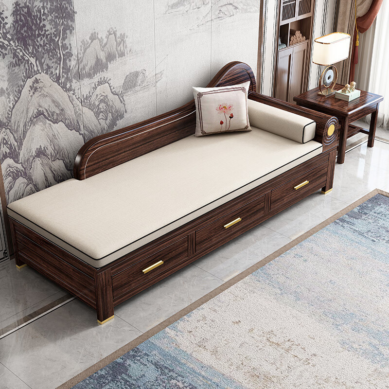 New Chinese Solid Wood Rohan Bed Rohan Bed Guifei Recliner Zijin Sandalwood Small Apartment Zen Storage Lazy Sofa Bed