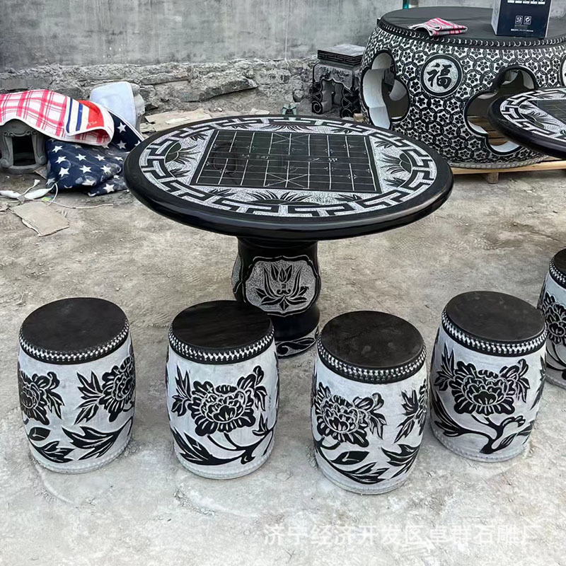 Outdoor Garden Courtyard Stone Table Stone Stool Marble Round Table Square Table Pavilion Park Community Outdoor Seat Stone Table Stool