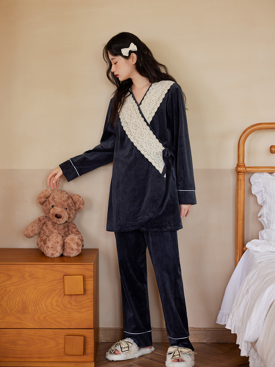 Jiaying Postpartum Clothing Autumn and Winter Postpartum Coral Velvet Nursing Pajamas October 11 Spring & Fall Pregnant Women Home Fragrance