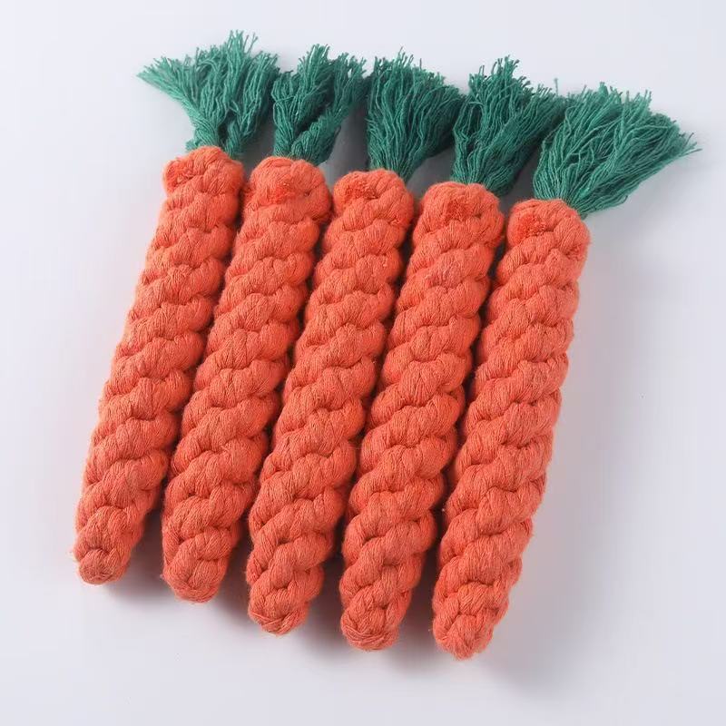 Pet Teething Toy Rope Knot Dog Self-Pleasure Toy Braided Carrot Cotton Rope Bite-Resistant Tooth Cleaning Dog Toy Wholesale