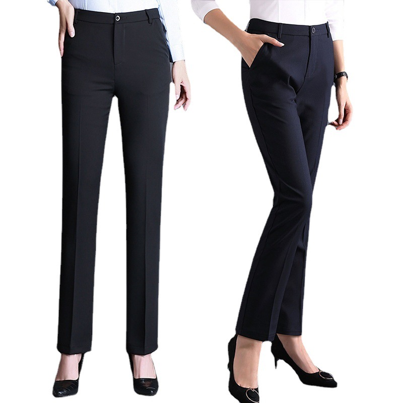 Women's Professional Trousers for Autumn and Winter, Thick High-Waisted Straight-Leg Drape Formal Pants, Stretchy Black Work Suit Trousers for Women
