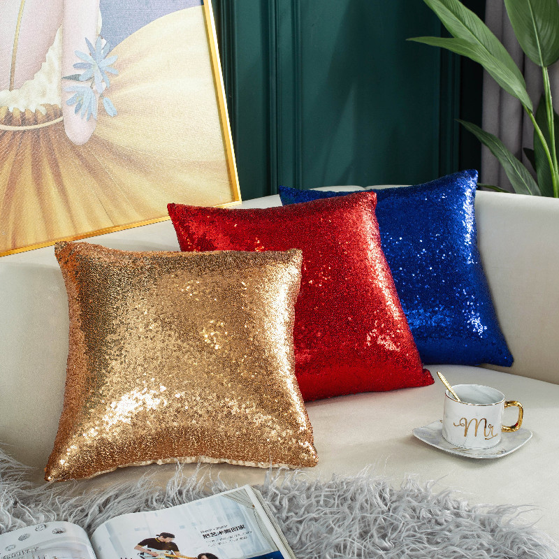 Sequin Pure Color Gradient Cushion Cover Ins Cross-Border New Year Christmas Sofa Cushion Pillow Cover Office Lumbar Support