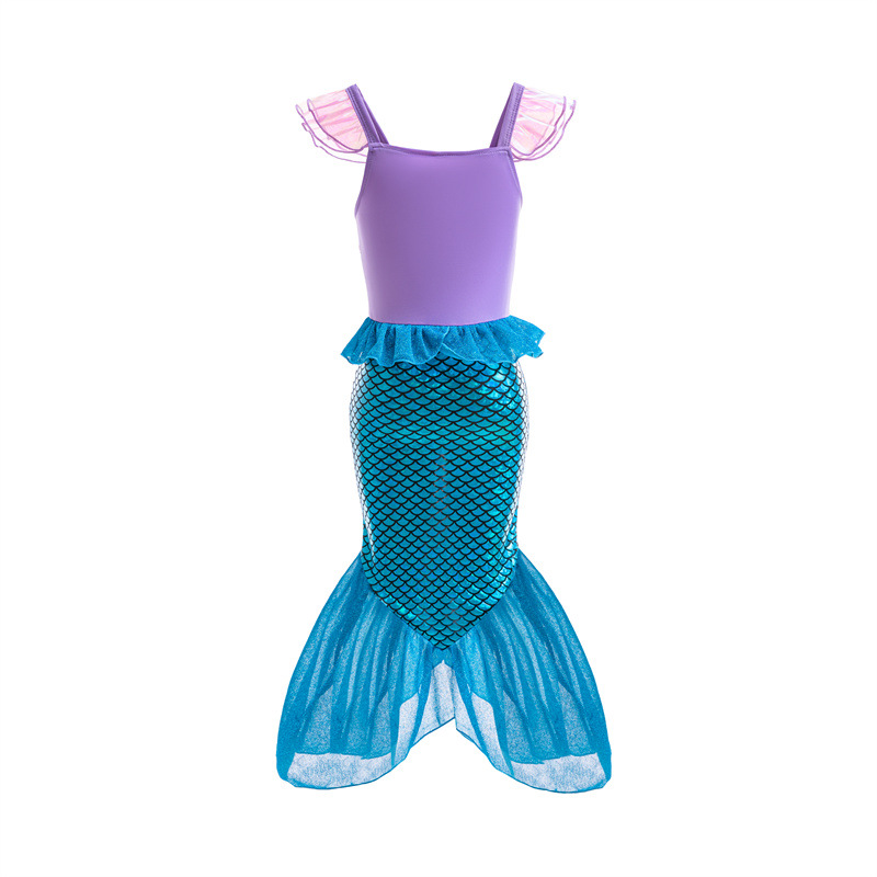 Girls' Mermaid Small Flying Sleeve Sequin dress Children's Baby's Western Style Sleeveless Princess Dress Baby's Fish Tail Long Dress