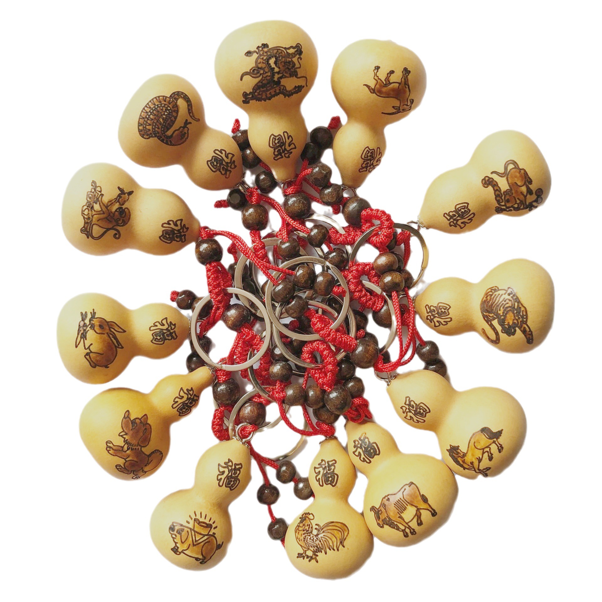 Factory wholesale gourd pendant/small gourd keychain 12 Zodiac gourd hand twist gourd Wenwan pyrography gourd