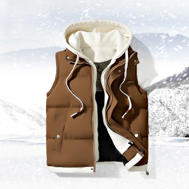 Down Vest for Men and Women, Loose and Versatile, Fashionable, Thickeneded Waistcoat, Stand-Up Collar, Hooded Vest, Outer Vest