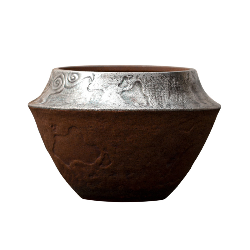 Old Pottery Mud Silver Retro Guofeng Jianshui Tea Washing Crude Pottery Desktop Tea Dregs Tank Household Water Pontoon Cup Washing Tea Ceremony Accessories