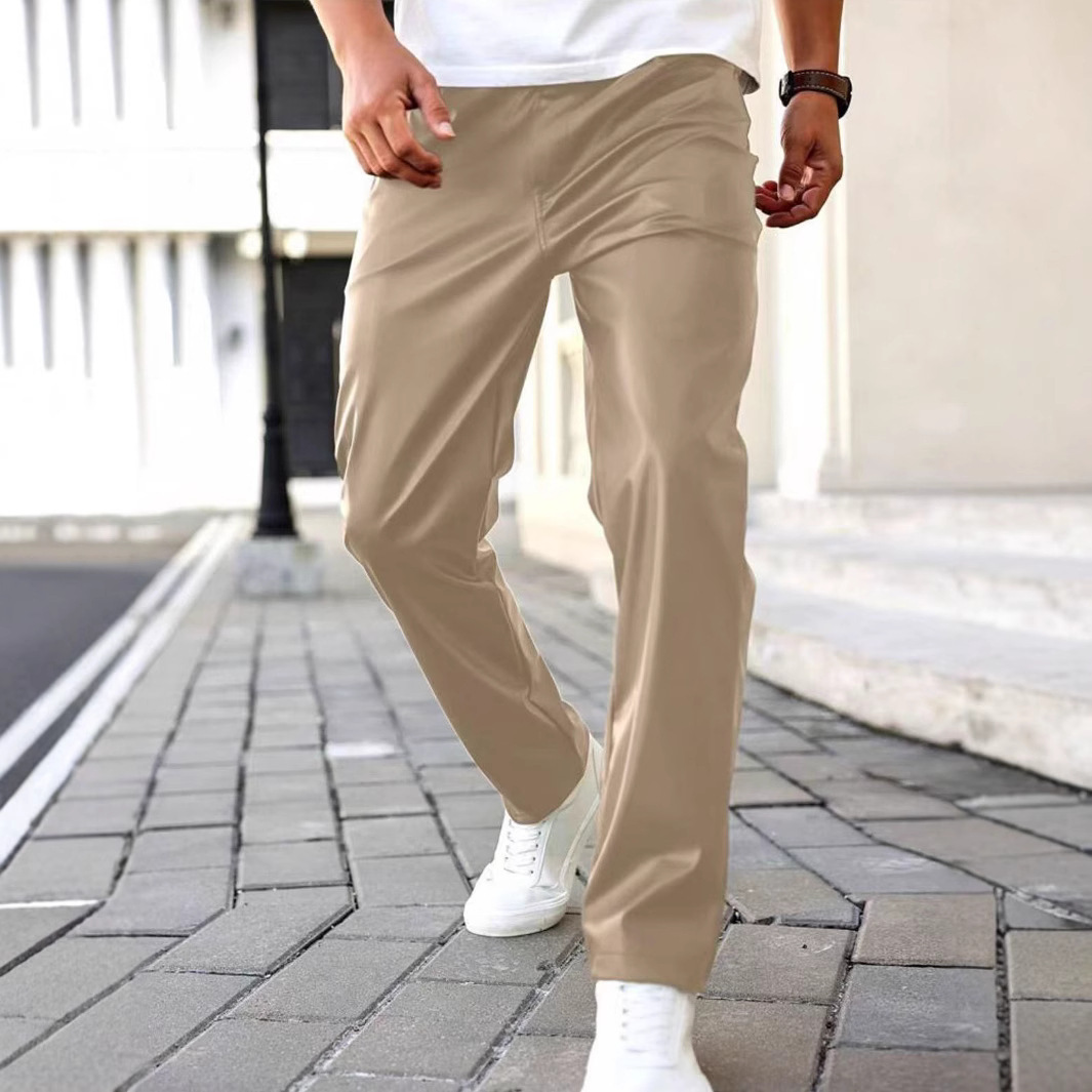 2025 New Cross-border Men's Motorcycle Riding Leather Pants Men's European and American Straight PU Leather Pants