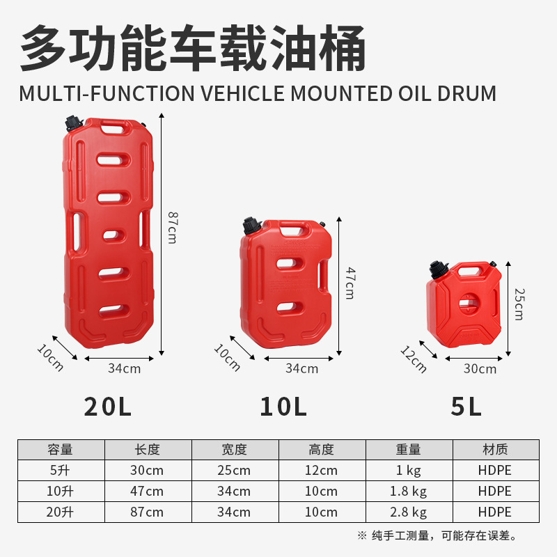 Thickened Plastic Multifunctional Car Fuel Tank Explosion-proof and Anti-static 5 Liters 10 Liters 20 Liters Car and Motorcycle Spare Bucket