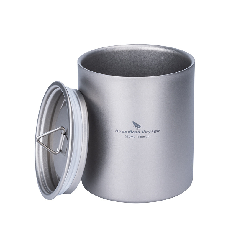 Biwei pure titanium double-layer anti-scalding and heat-insulating water cup 350ml outdoor mug with lid cup camping cup coffee